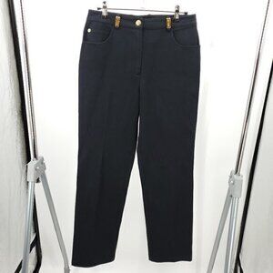 St. John Sport High Rise Stretch Twill Straight Leg Pants 6 Black/Gold Hardware